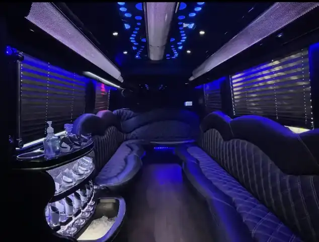 Mercedes-Benz Sprinter Limousine interior for John Wayne Airport private transportation